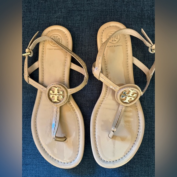 Tory Burch Shoes - Tory Burch Beige Sandals with Gold Accents